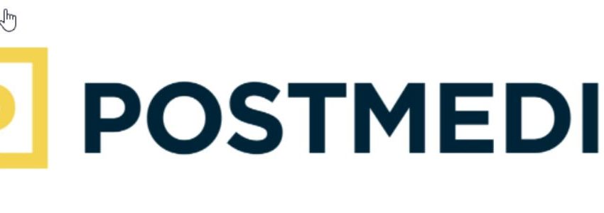 Logo graphic for Postmedia features black text and a yellow 'P' in a square.