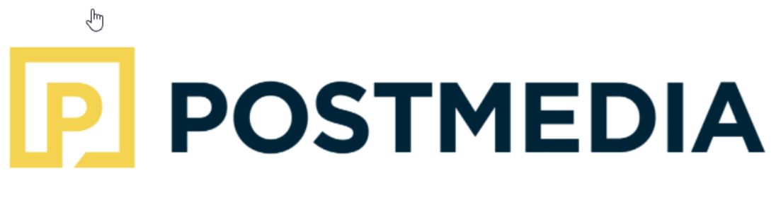Logo graphic for Postmedia features black text and a yellow 'P' in a square.